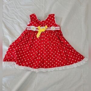 Blueberi Boulevard red polka dot eyelet lace trim summer dress 12m
